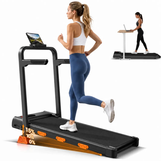 16% Incline Walking Pad Treadmill, 4-in-1 Foldable Under Desk Treadmill with Handles, 2.5 HP Quiet Motor, 330 lb Capacity