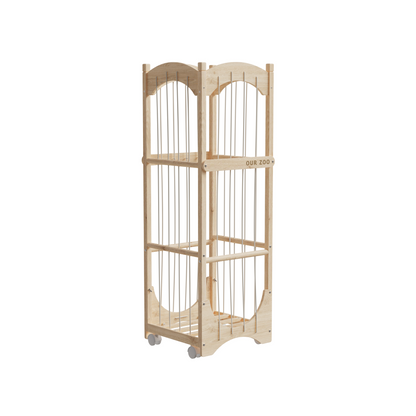 Wooden Stuffed Animal Storage Organizer with Wheels – Extra Large Plush Toy Cage, Toy Holder for Kids' Room, Nursery, or Playroom