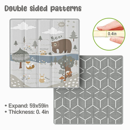 Fodoss Baby Play Mat, 59x59inch Play Mat, 0.4 in Thick Waterproof Playmat for Babies,Kids Foam Play Mat,Waterproof,BPA Free,Non Toxic Carlwing Mat for Baies, Neutral Design Play Mat